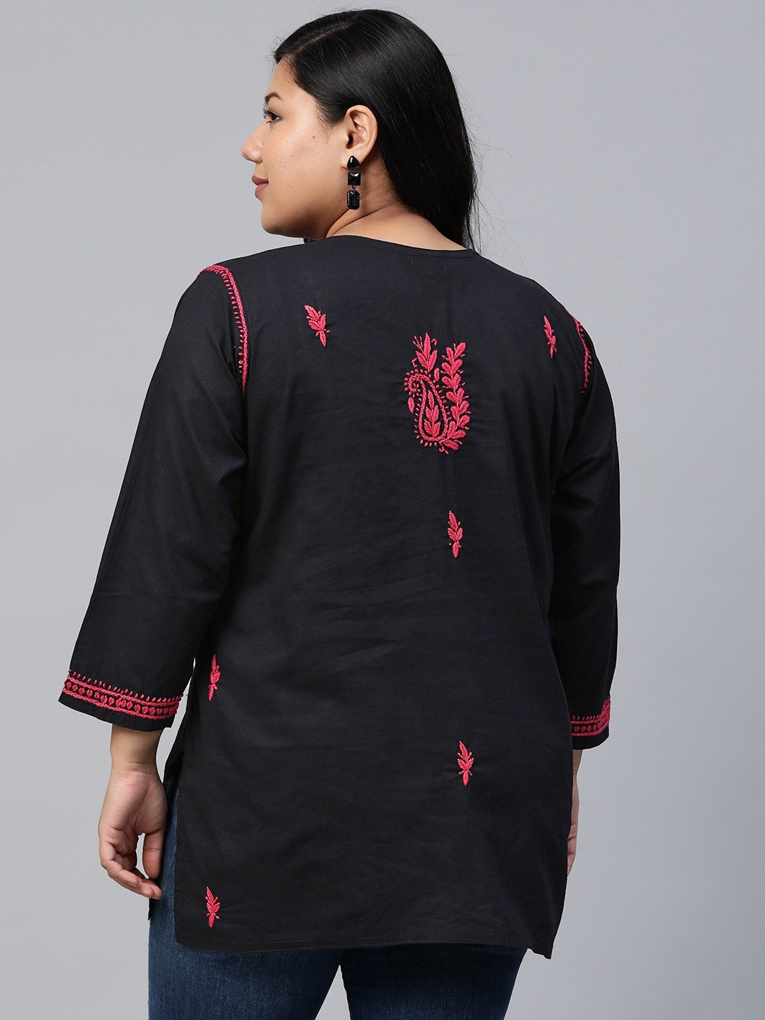 Ada Hand Embroidered Black Cotton Lucknowi Chikankari Straight Kurti A100387