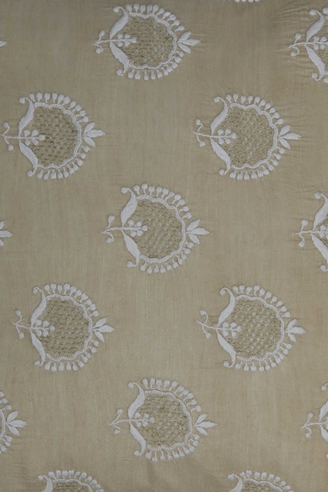 Ada Hand Embroidered Fawn Tusser Silk Lucknowi Chikankari Cushion Cover With Zari Work A507404