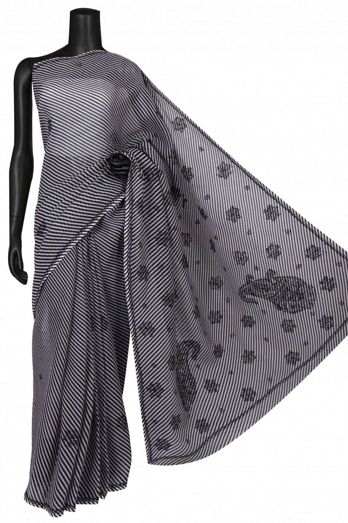 Ada Hand Embroidered Black Kota Lucknow Chikan Saree With Blouse A311347