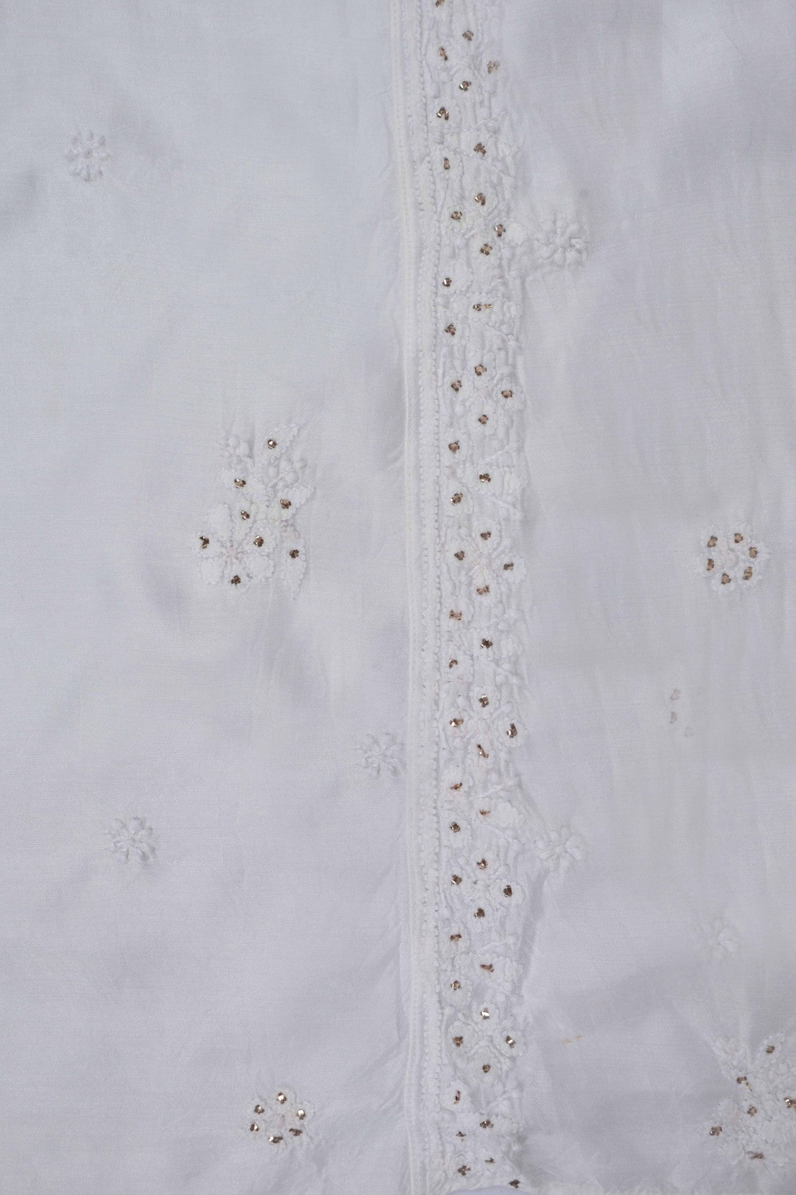 Ada Hand Embroidered White Muslin Lucknowi Chikankari Semi-Stitched Anarkali Kurta Piece With Muqaish Work 01A179471