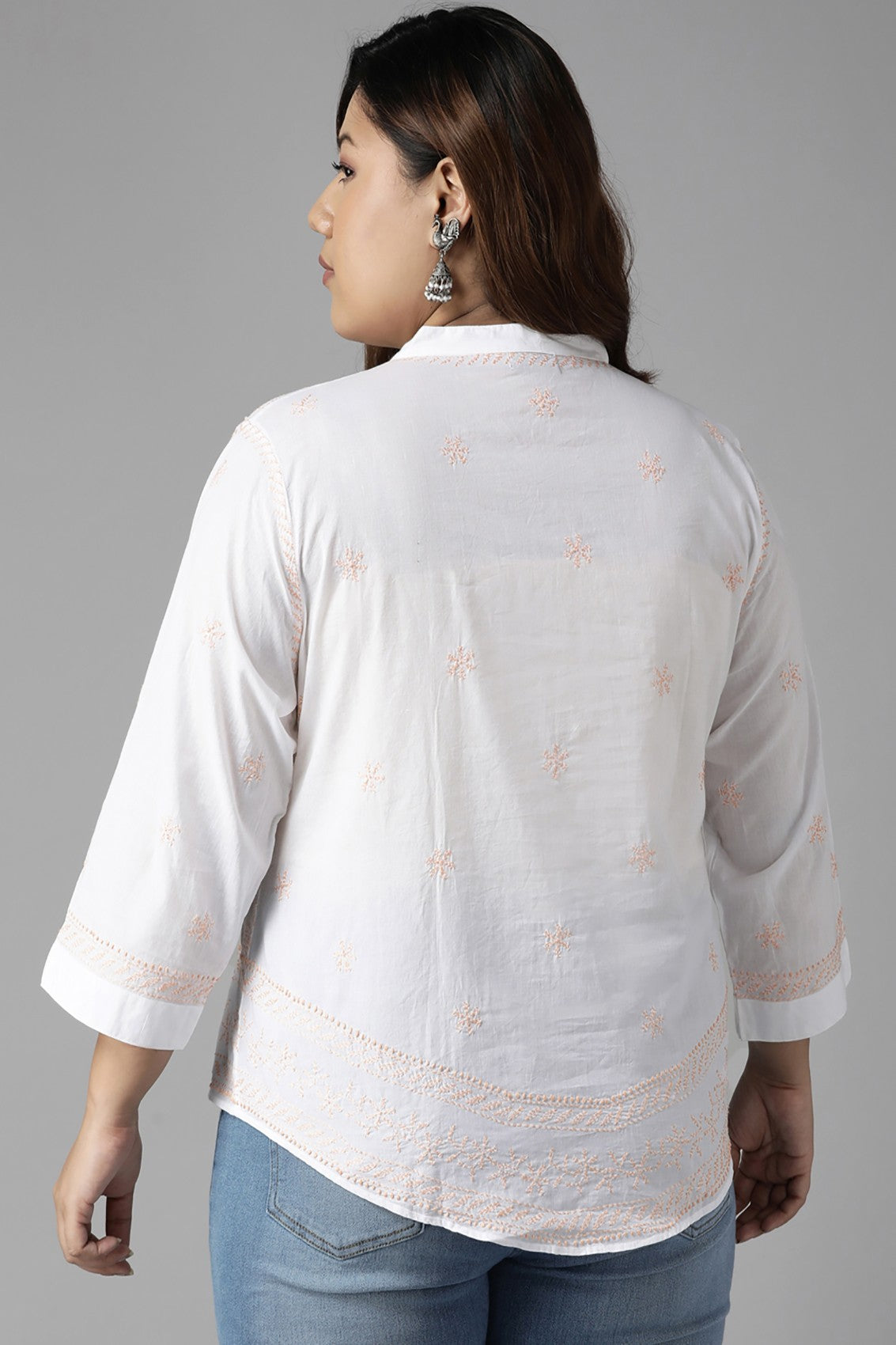 Ada Hand Embroidered White Cotton Lucknowi Chikankari Shirt A911250