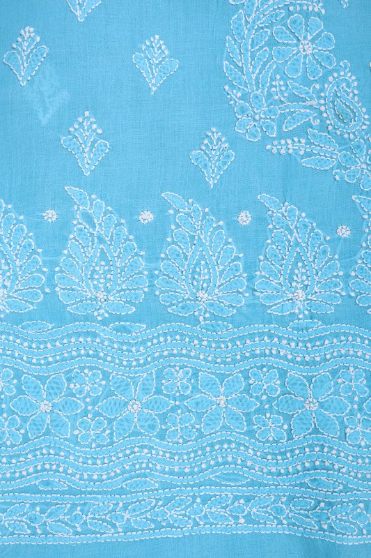 Ada Hand Embroidered Sky Blue Cotton Lucknowi Chikankari Unstitched Suit Piece A579448