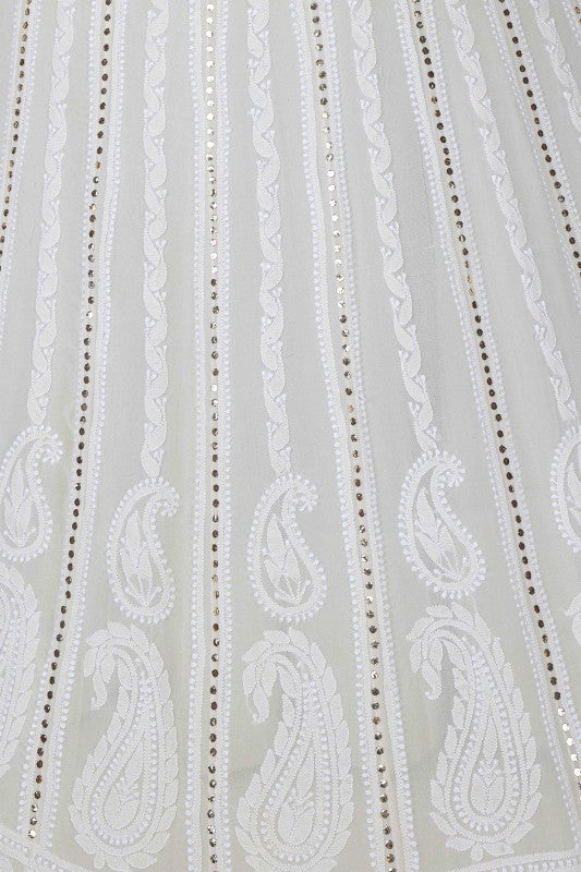 Ada Hand Embroidered Off White Pure Georgette Lucknowi Chikankari Lehenga Set with Muqaish Work A590681