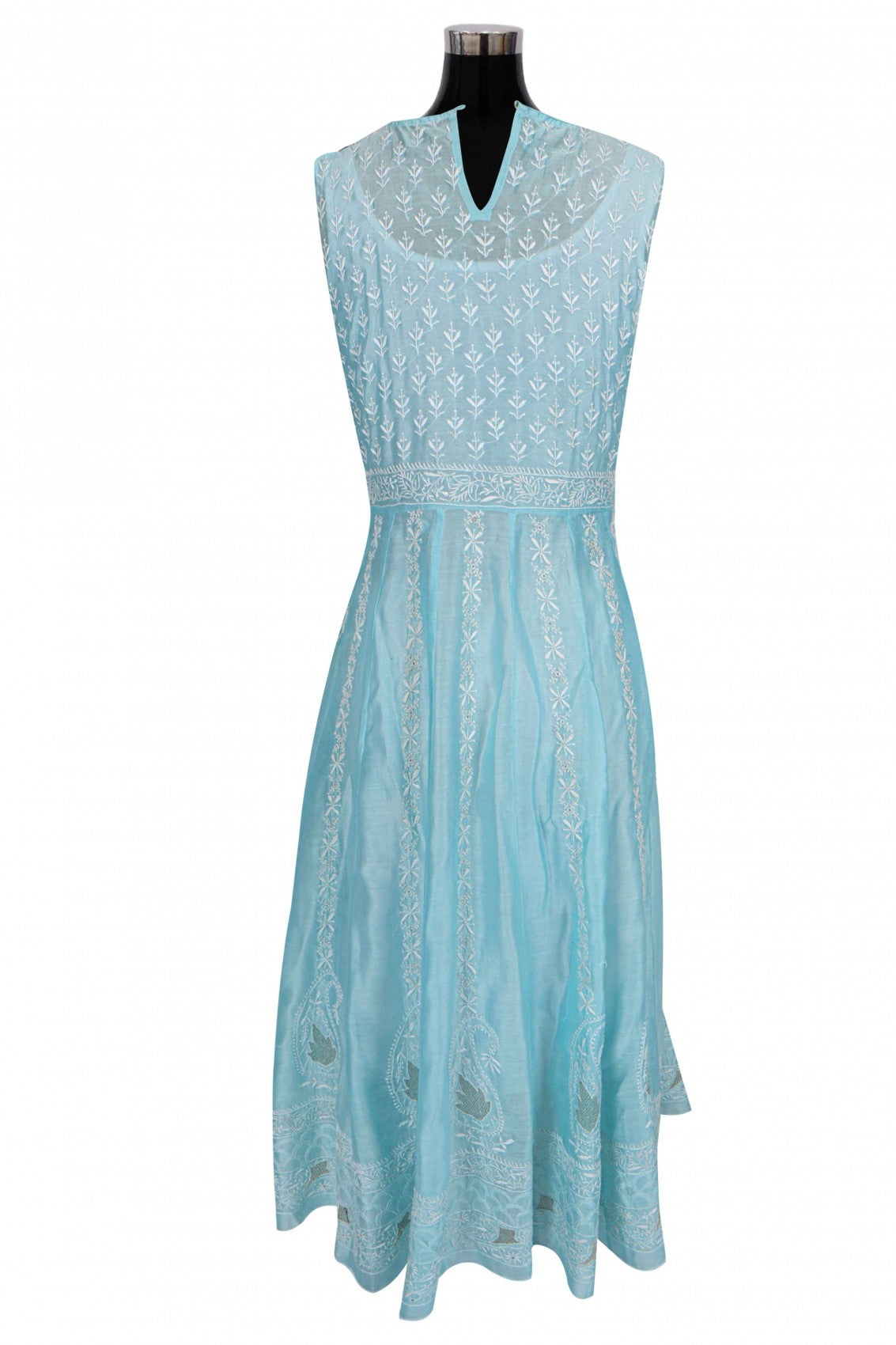Ada Hand Embroidered Sky Blue Chanderi Lucknowi Chikankari Semi-Stitched Anarkali Kurta Dupatta Set With Zari Work 01A205817