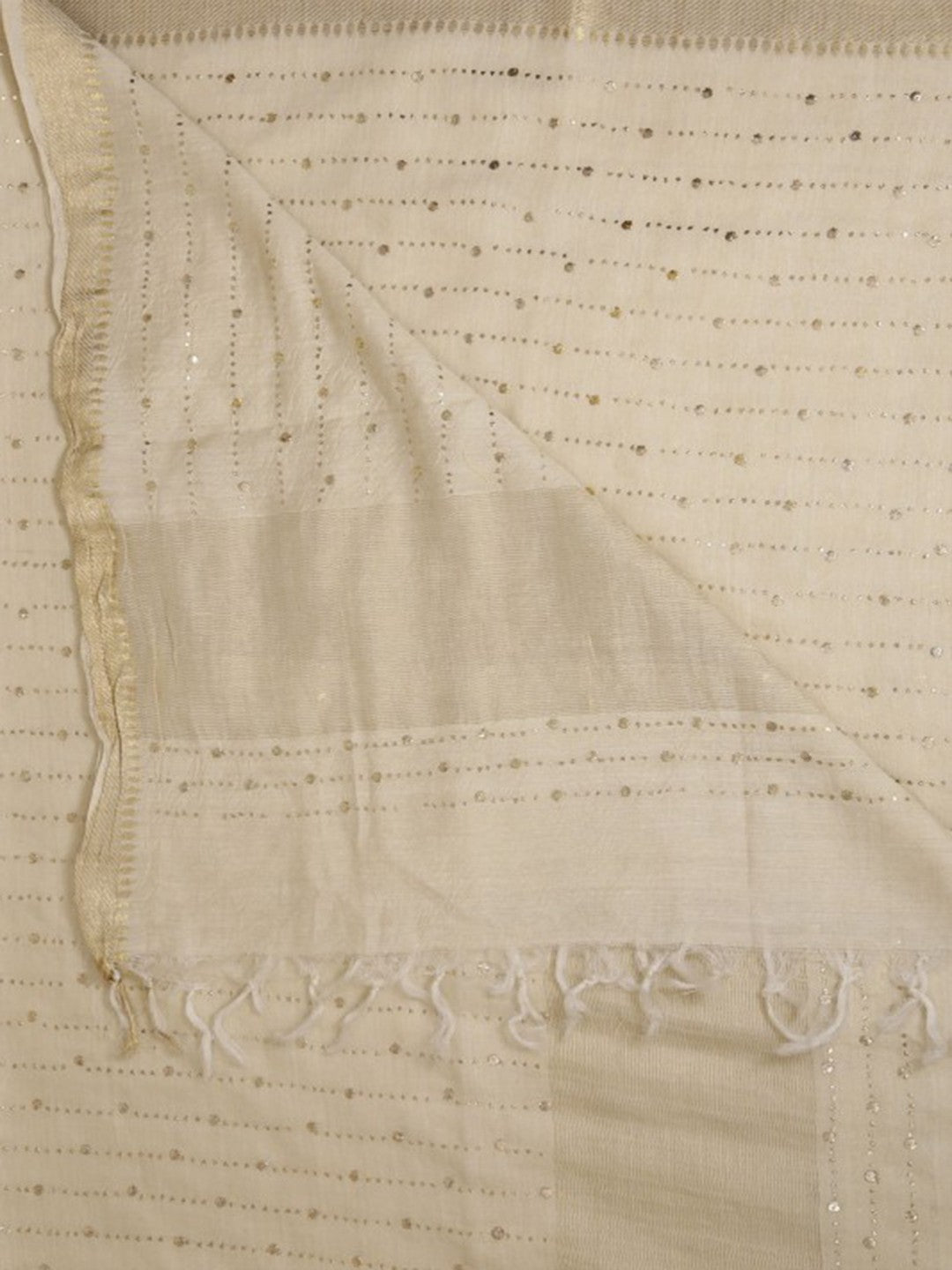 Ada Hand Embroidered Natural Fawn Silk Lucknowi Chikankari Dupatta With Muqaish Work A520531