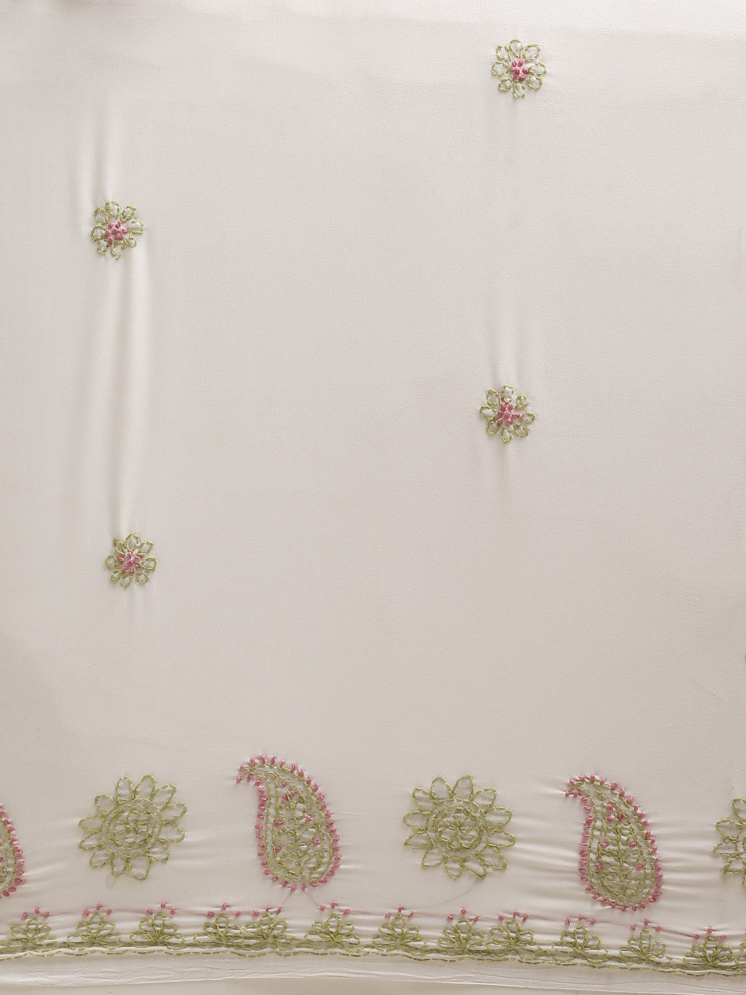 Ada Hand Embroidered White Georgette Lucknow Chikan Saree with Blouse A100116