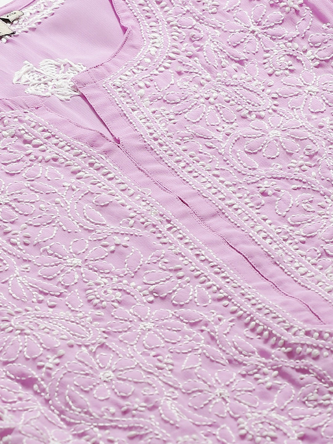 Ada Hand Embroidered Lavender and White Georgette Lucknowi Chikankari Kurta with Trouser Set A811141
