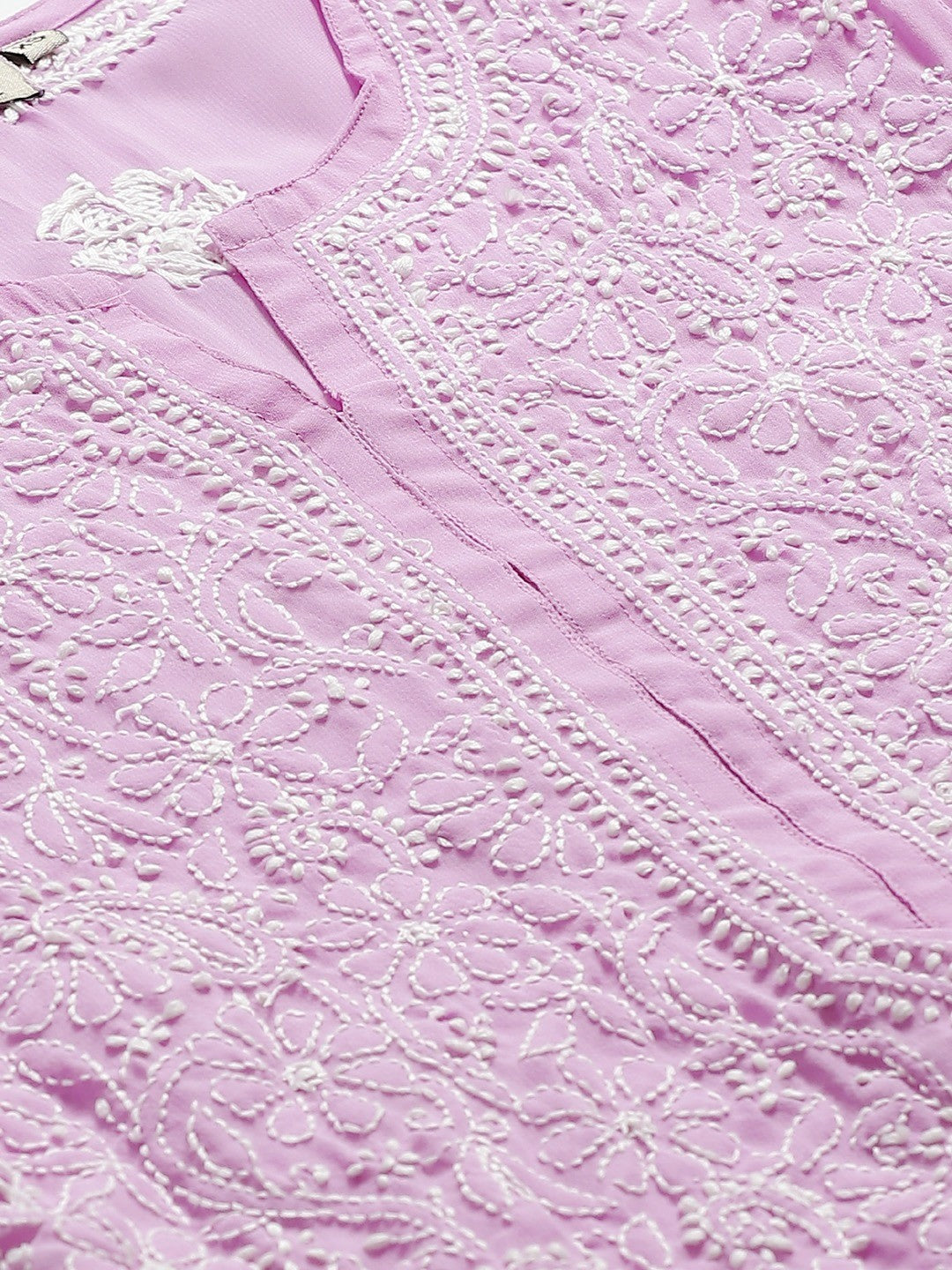 Ada Hand Embroidered Lavender and White Georgette Lucknowi Chikankari Kurta with Trouser Set A811141