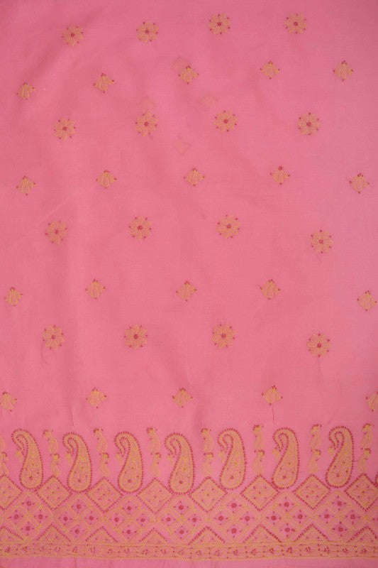 Ada Hand Embroidered Coral Pink Cotton Lucknowi Chikan Unstitched Suit Piece A609845