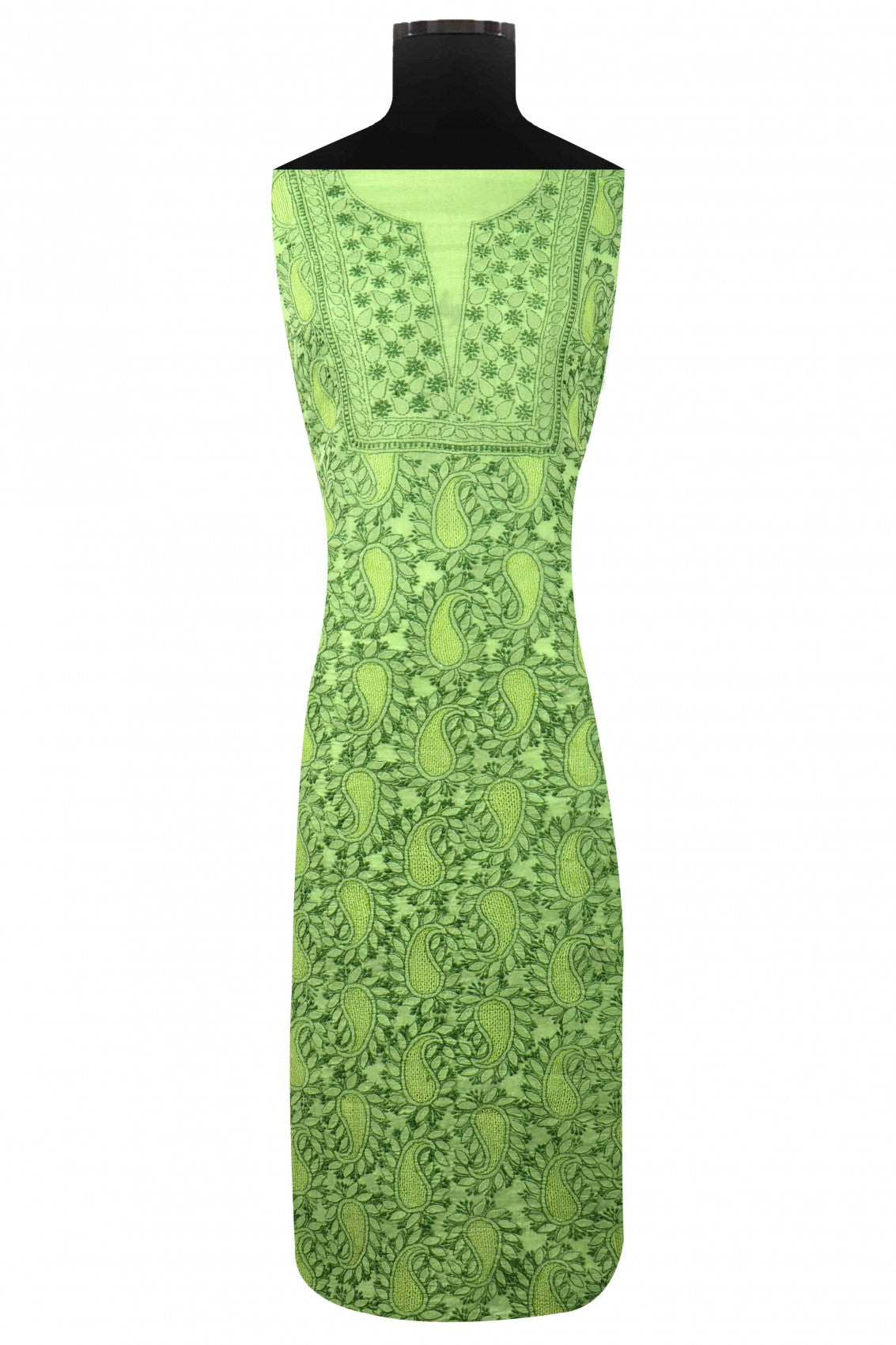 Ada Hand Embroidered Green Cotton Lucknowi Chikankari Unstitched Suit Piece 01A137022
