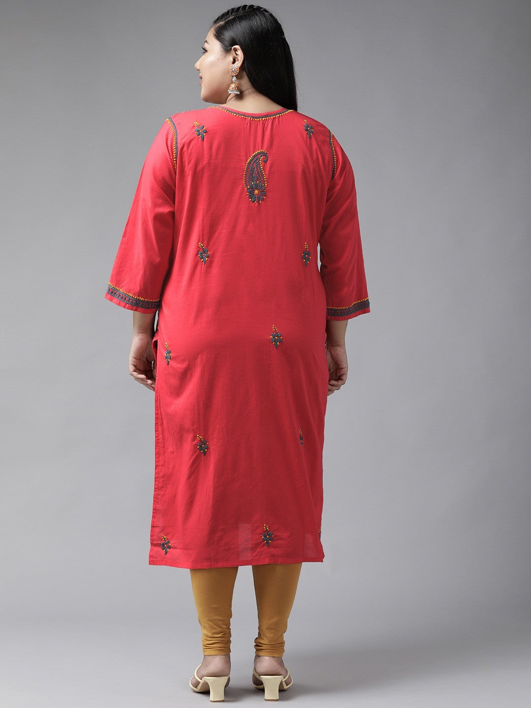 Ada Hand Embroidered Carrot Pink Cotton Lucknowi Chikankari Straight  Kurta A223764