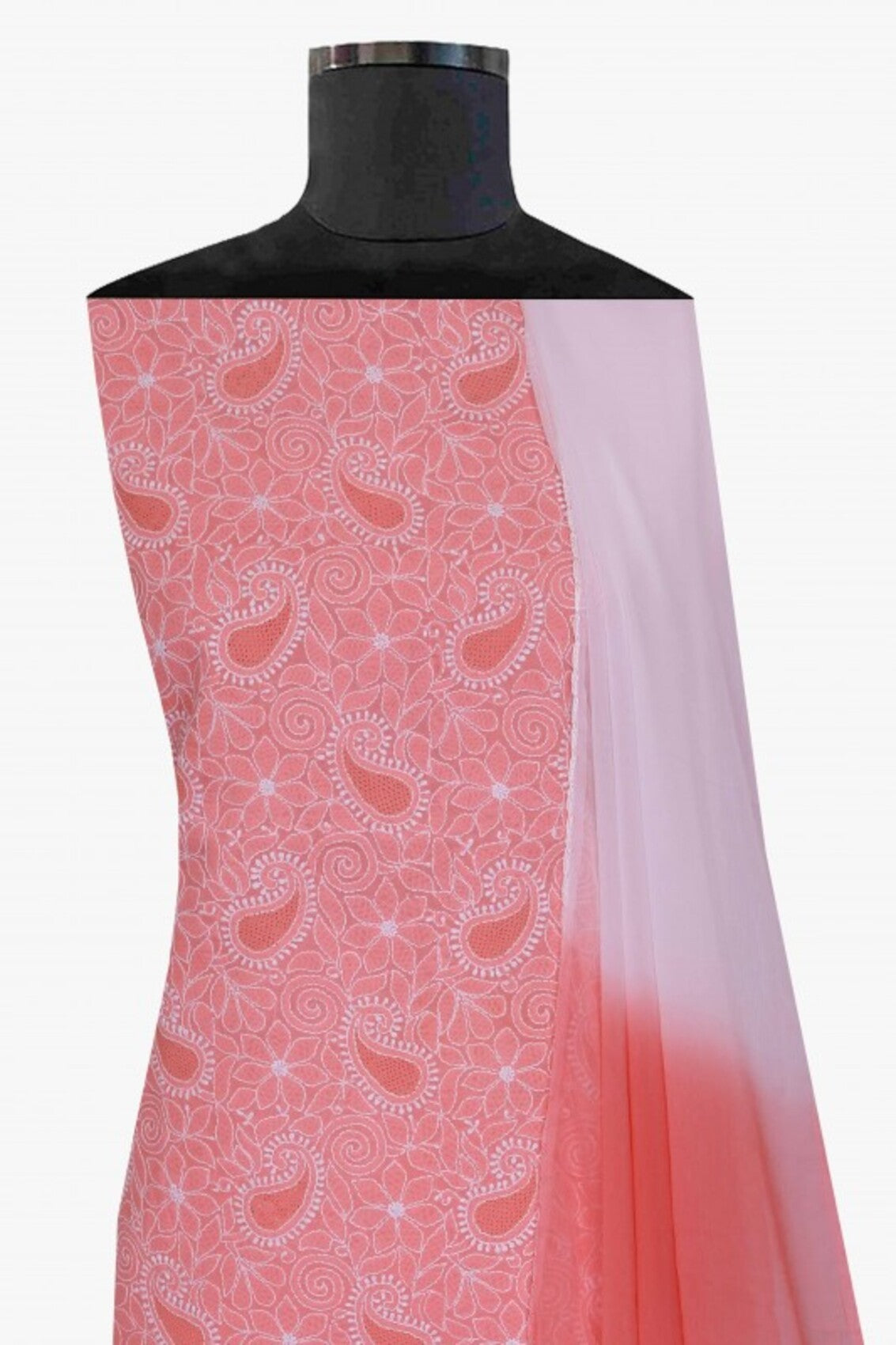 Ada Hand Embroidered Pink Cotton Lucknowi Chikankari Unstitched Suit Piece 01A22771