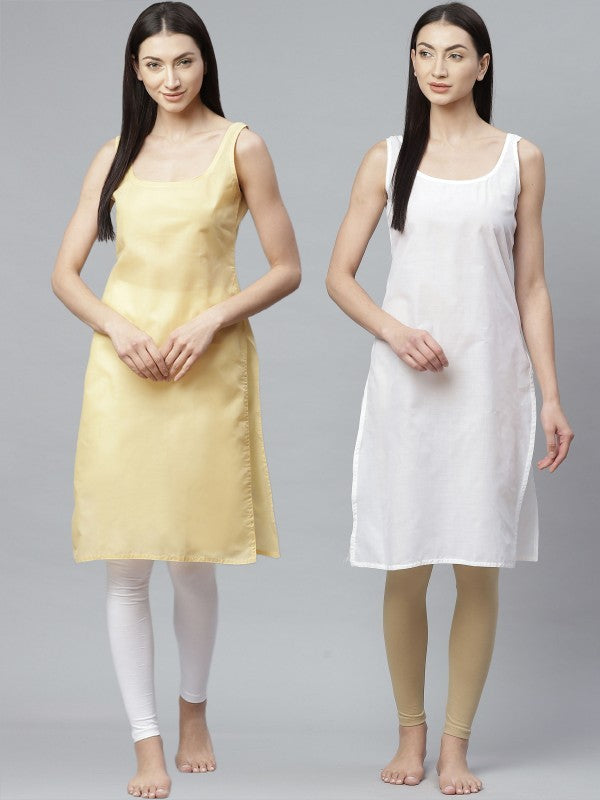 Ada White and Fawn Cotton Long Slips Combo of 2 A111126.