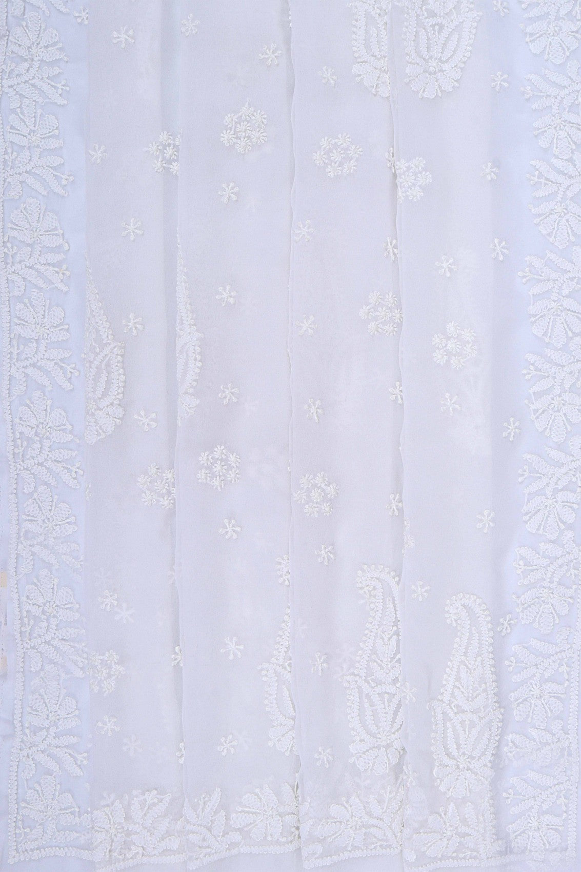 Ada Hand Embroidered White Georgette Lucknowi Chikankari Saree With Blouse A170290
