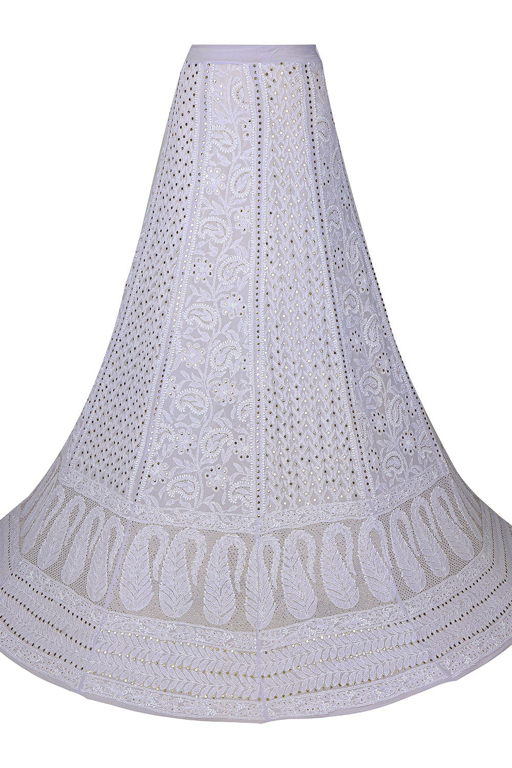 Ada Hand Embroidered Lilac Mauve Pure Georgette Lucknowi Chikankari Unstitched Lehenga Skirt (Only Skirt) With Muqaish Work A444549