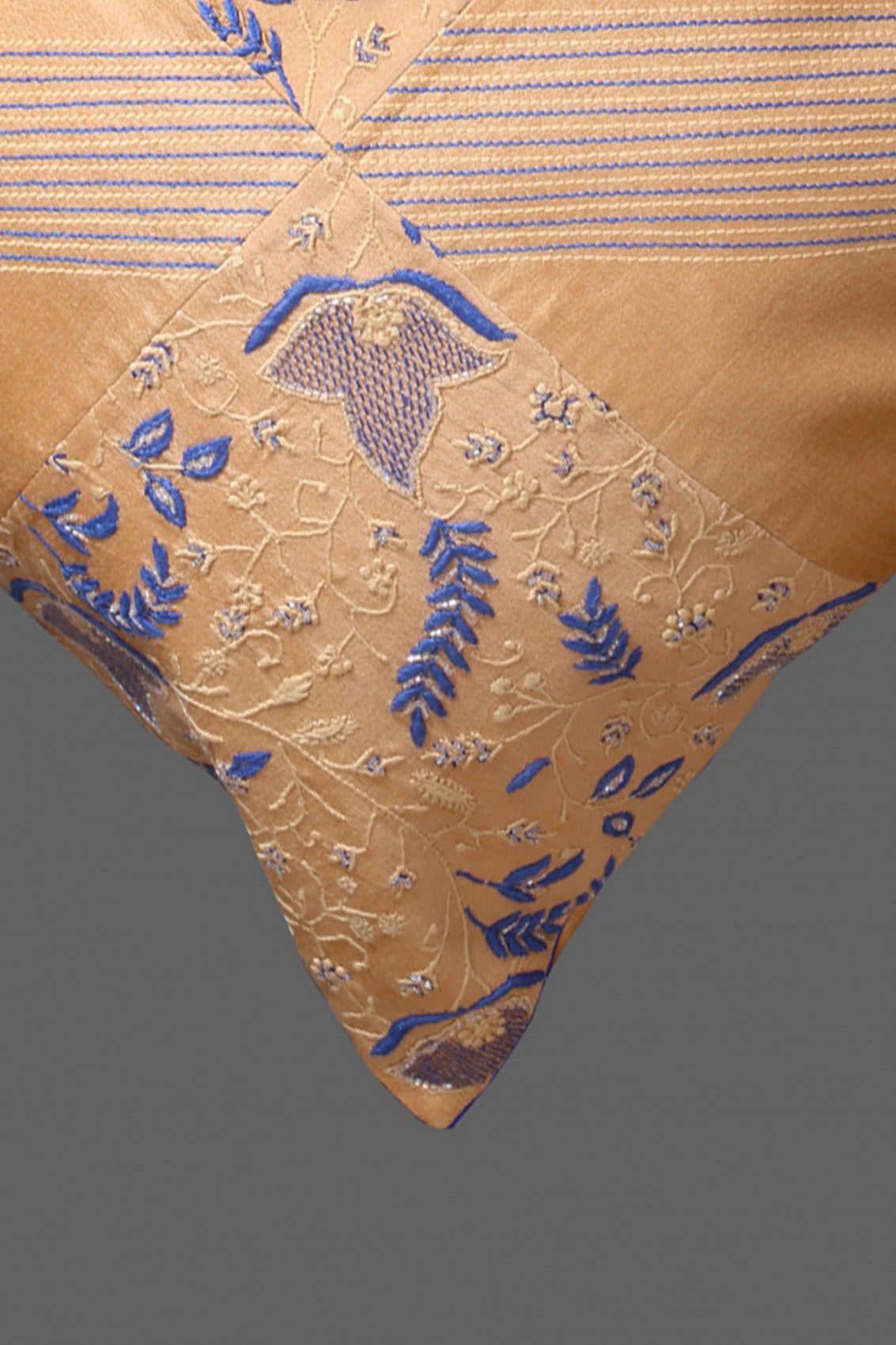 Ada Hand Embroidered Fawn Silk Lucknowi Chikankari Cushion Cover With Cutdana Work 01A139449