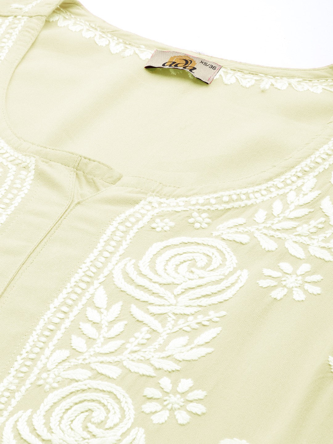 Ada Hand Embroidered Lemon Rayon Lucknowi Chikankari Straight Kurta A411452