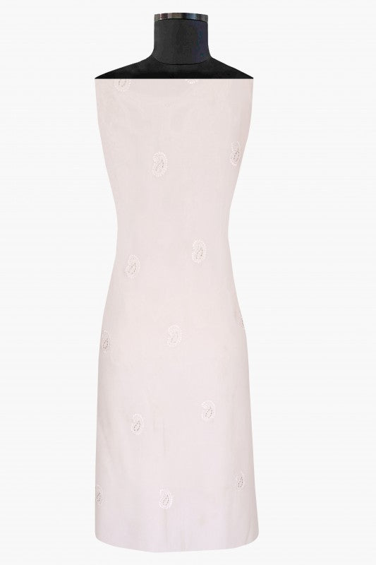 Ada Hand Embroidered White Georgette Lucknowi Chikan Unstitched Kurta Piece with Muqaish Work A339929