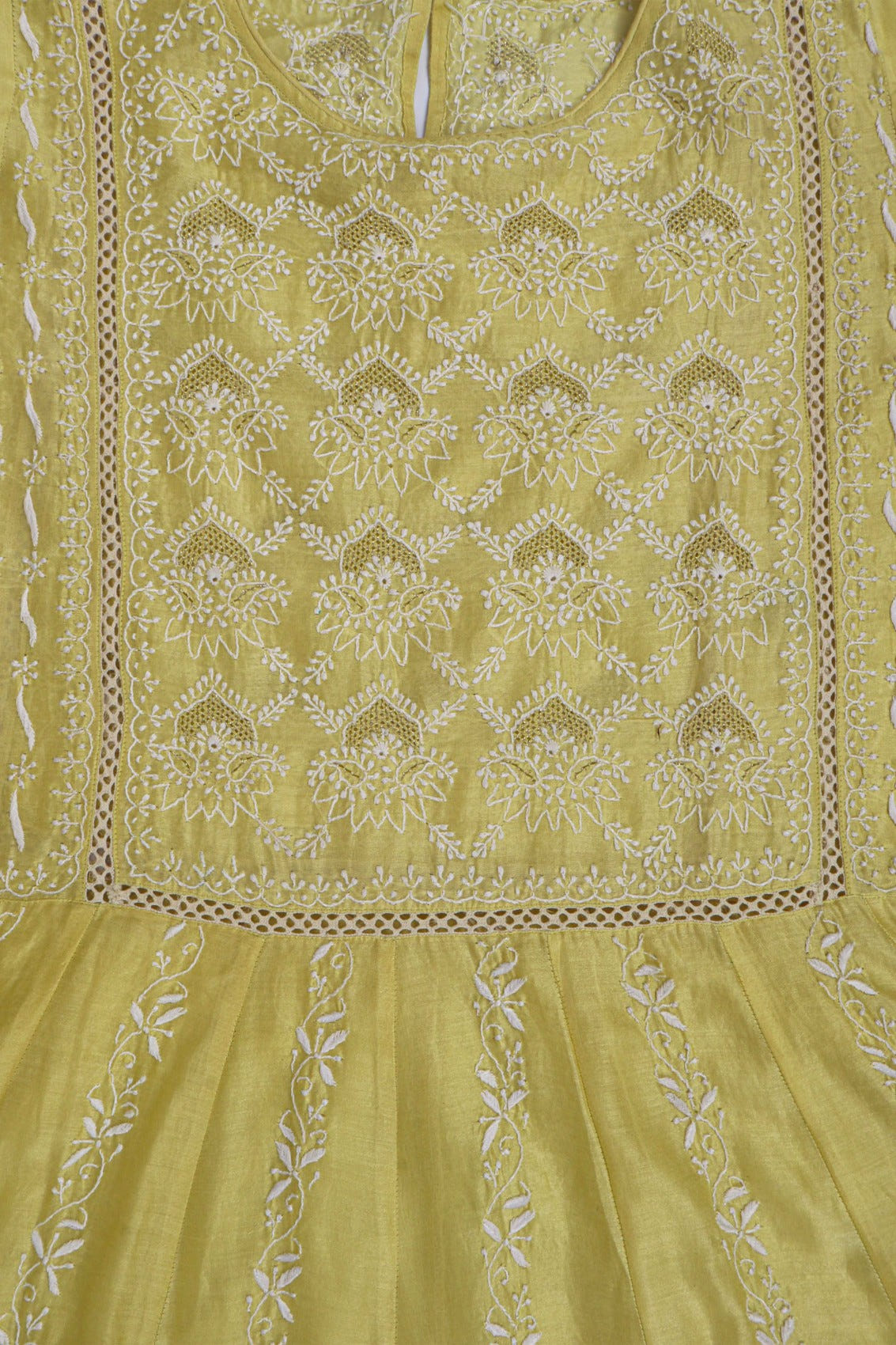 Ada Hand Embroidered Lemon Chanderi Lucknowi Chikankari Semi-Stitched Anarkali Kurta Dupatta Set With Zari Work 01A229767