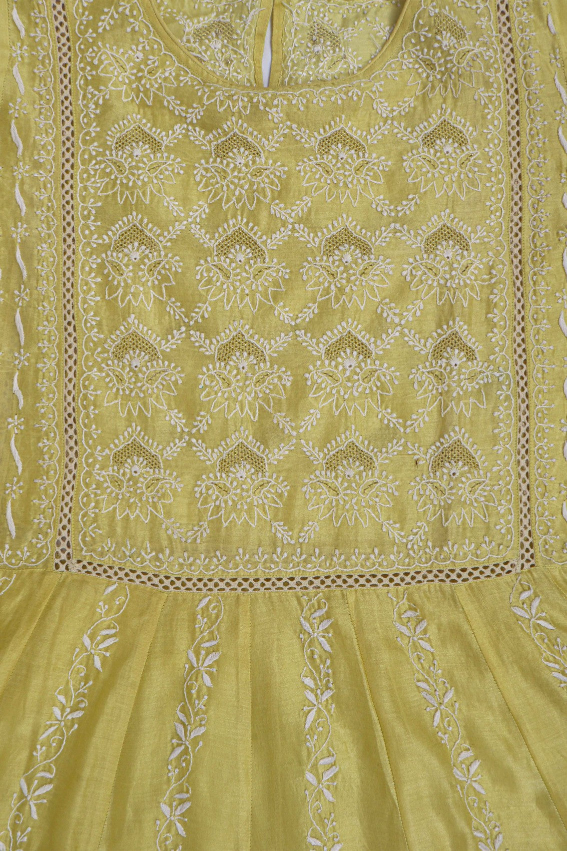 Ada Hand Embroidered Lemon Chanderi Lucknowi Chikankari Semi-Stitched Anarkali Kurta Dupatta Set With Zari Work 01A229767