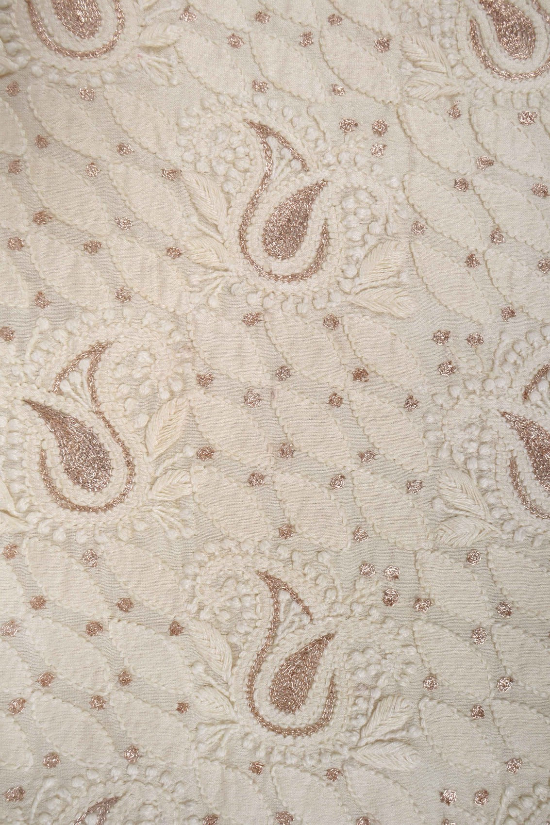 Ada Hand Embroidered Cream Chanderi Lucknowi Chikankari Unstitched Kurta Dupatta Set With Zari Work 01A105826
