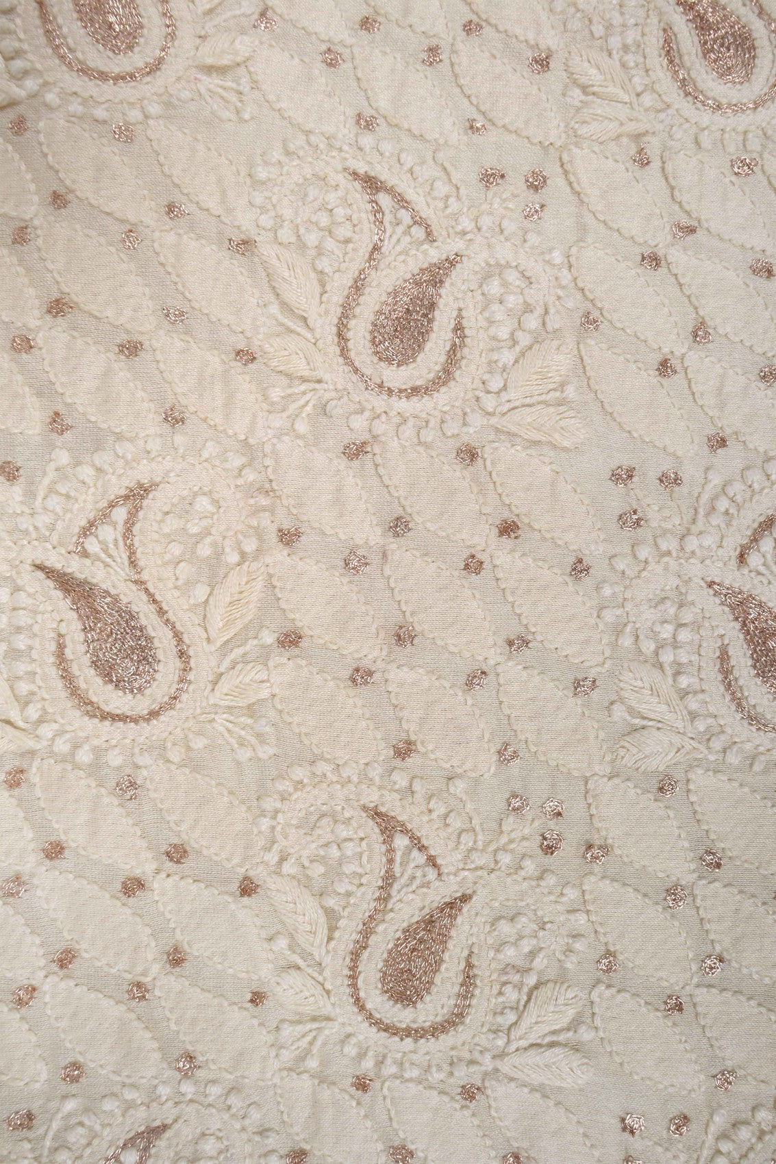 Ada Hand Embroidered Cream Chanderi Lucknowi Chikankari Unstitched Kurta Dupatta Set With Zari Work 01A105826