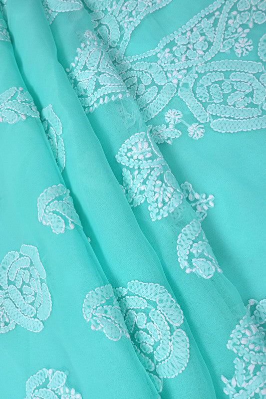 Ada Hand Embroidered Sea Green Georgette Lucknowi Chikankari Unstitched Suit Piece A211211