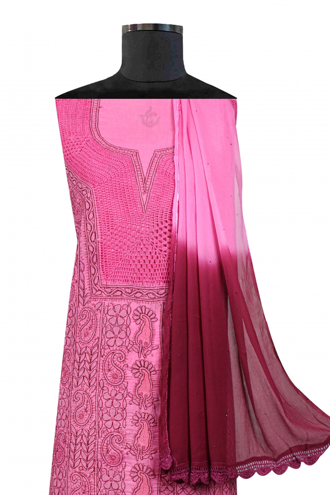Ada Hand Embroidered Onion Pink Cotton Lucknowi Chikankari Unstitched Suit Piece A592018