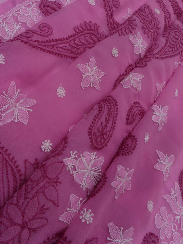Ada Hand Embroidered Orchid Purple Georgette Lucknowi Chikankari Saree With Blouse A406466