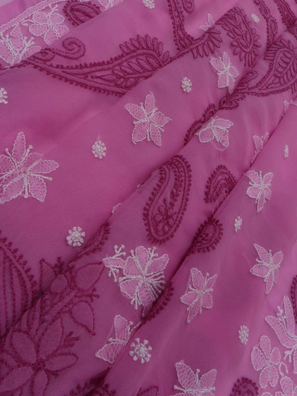 Ada Hand Embroidered Orchid Purple Georgette Lucknowi Chikankari Saree With Blouse A406466