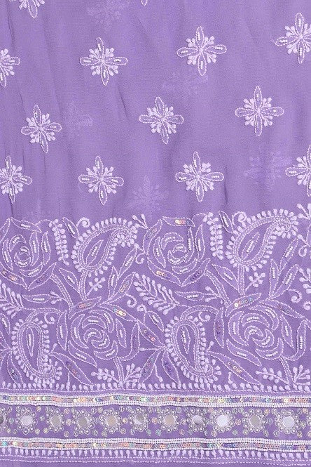 Ada Hand Embroidered Mauve Pure Georgette Lucknowi Chikan Unstitched Kurta Dupatta Set with Pearl & Sequinned Work A623653