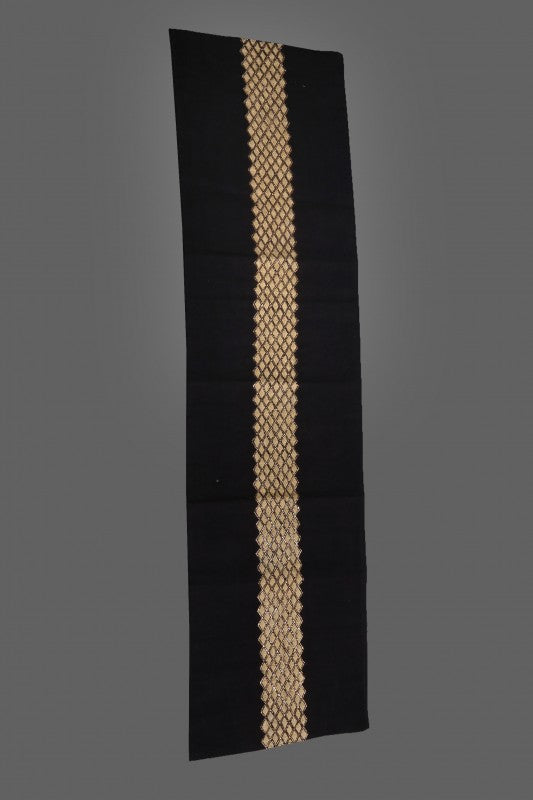 Ada Hand Embroidered Black Cotton Lucknowi Chikankari Table Runner With Muqaish Work 01A101912