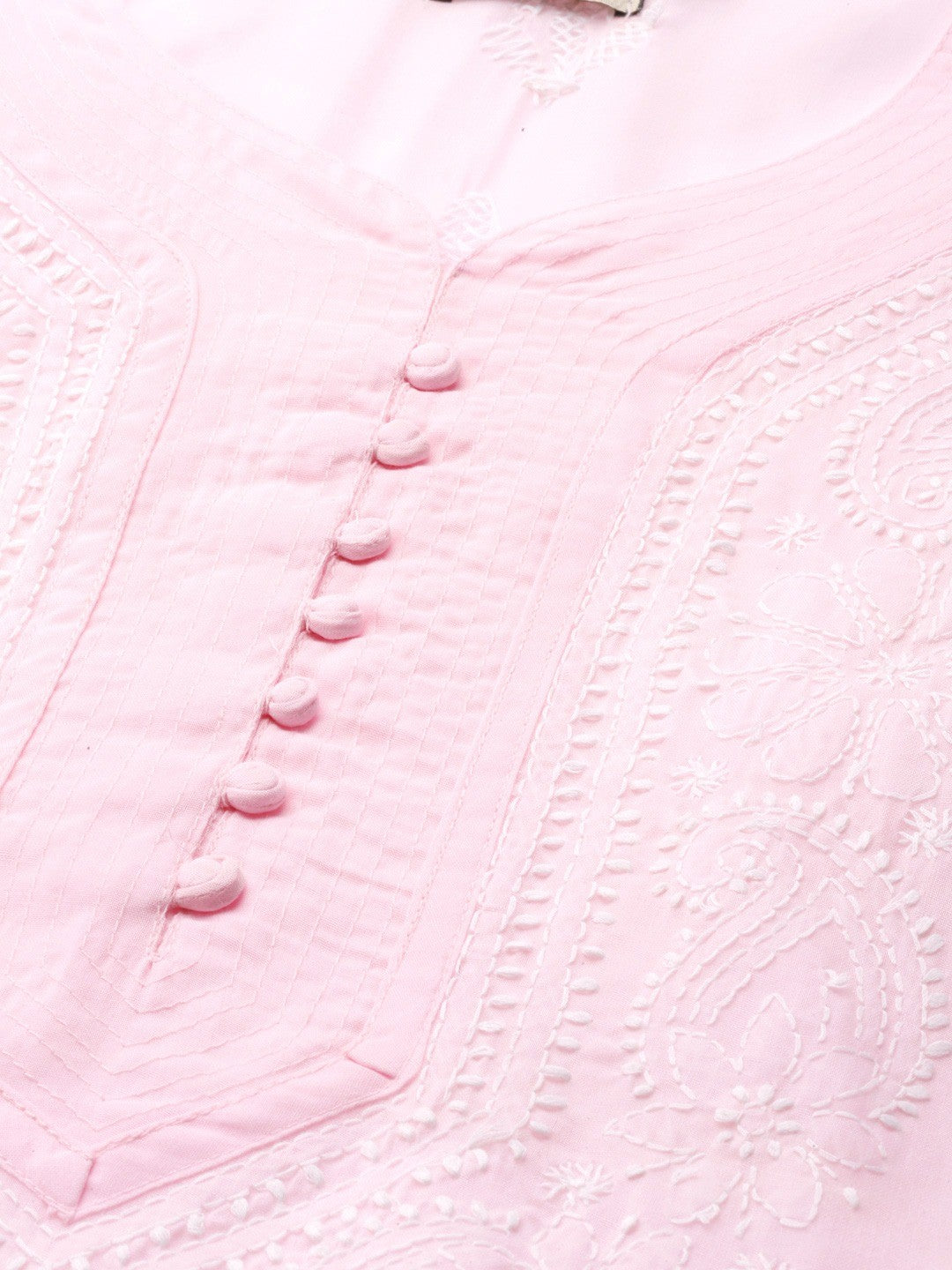 Ada Hand Embroidered Pink Cotton Lucknowi Chikankari Straight Kurta A236273