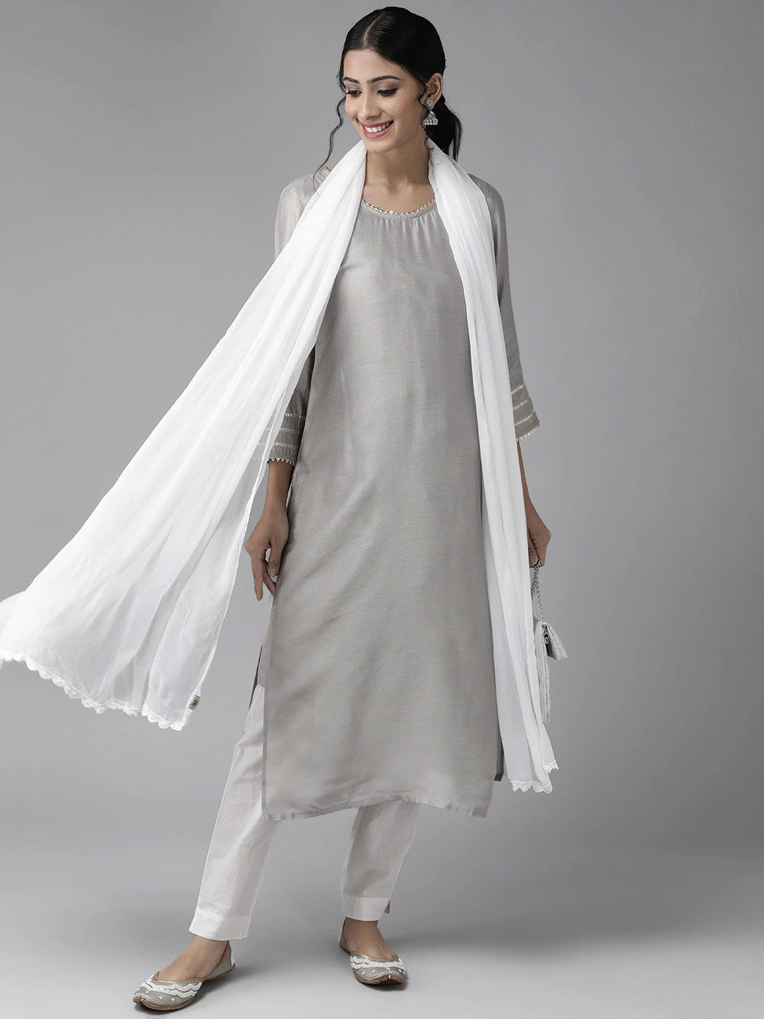 Ada White Chiffon Lucknowi Dupatta A511173
