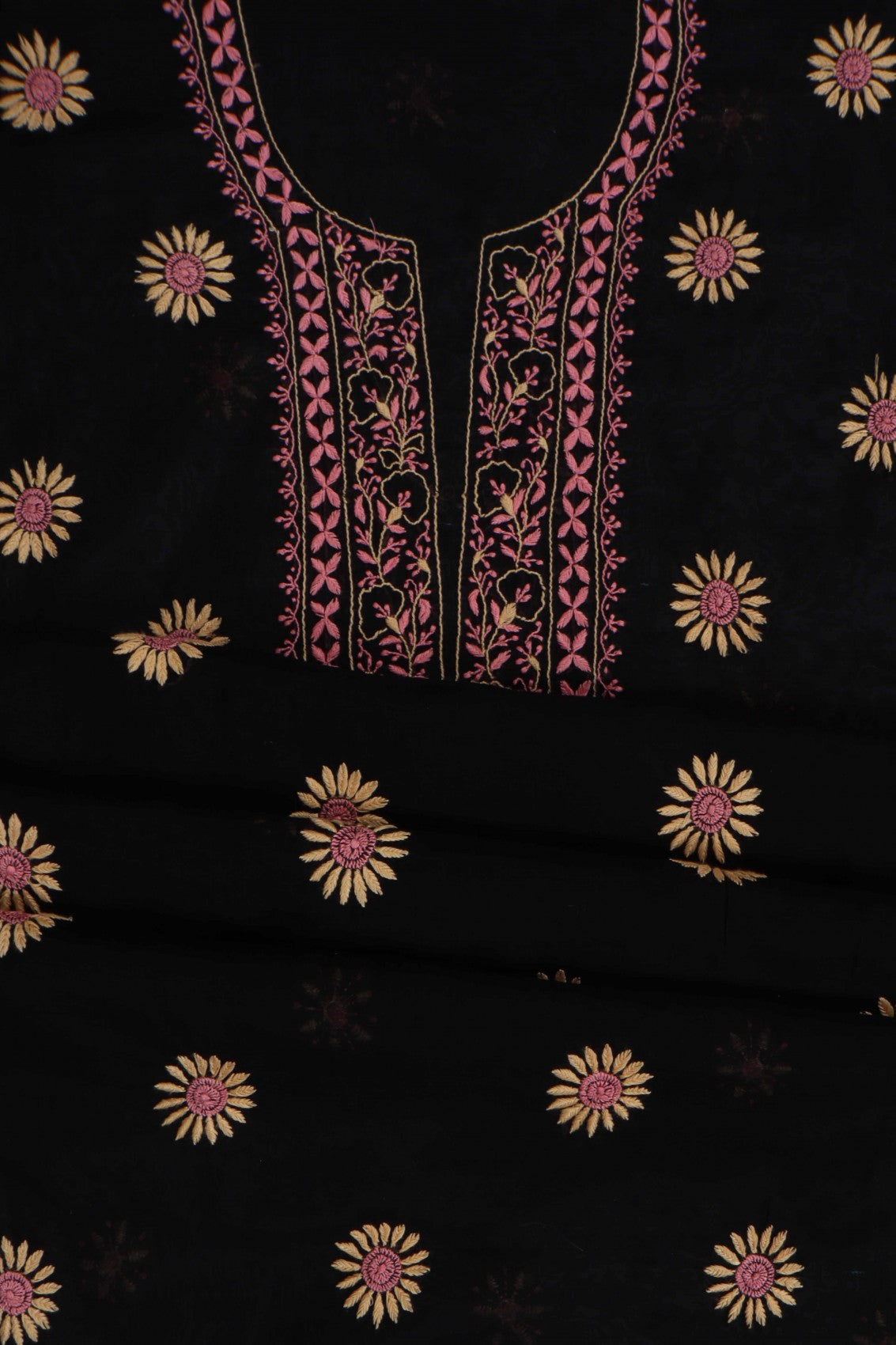 Ada Hand Embroidered Black Chanderi Lucknowi Chikan Unstitched Kurta Dupatta Set A609249