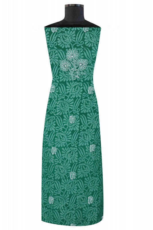 Ada Hand Embroidered Forest Green Georgette Lucknowi Chikan Unstitched Kurta Piece With Gota Patti Work A175148