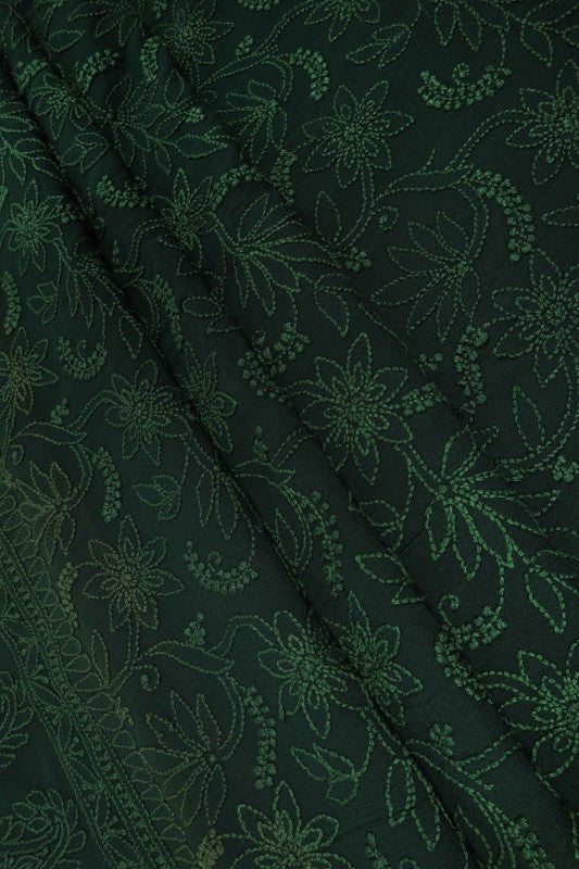 Ada Hand Embroidered Dark Green Georgette Lucknowi Chikan Unstitched Kurta Piece A536658