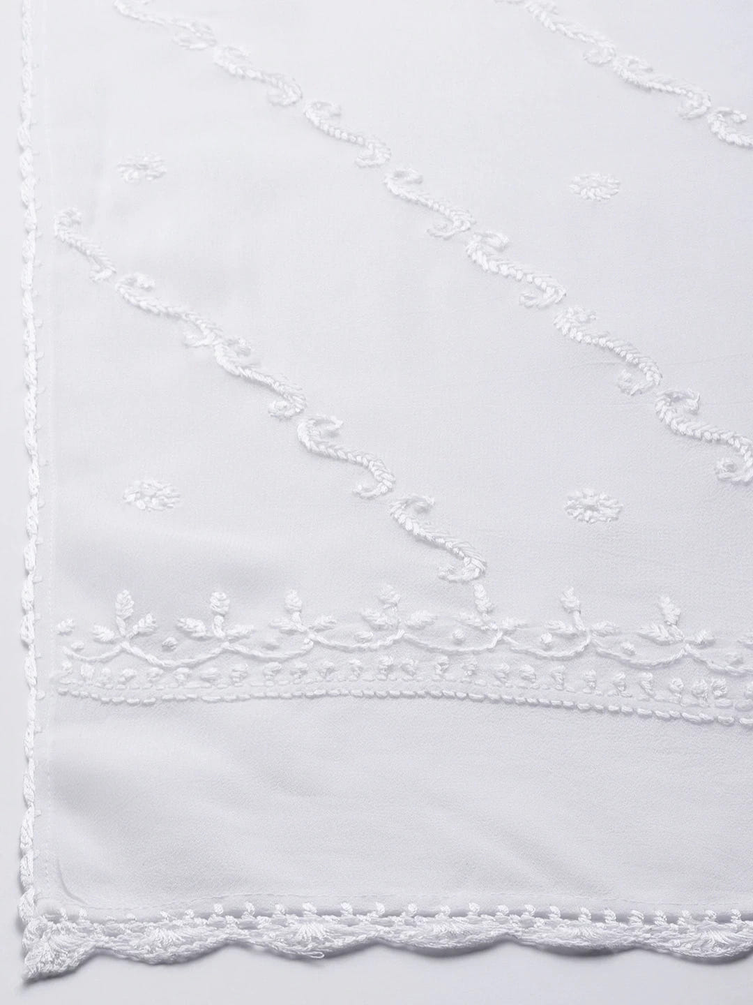 Ada Hand Embroidered White Georgette Lucknowi Chikankari Dupatta A511185