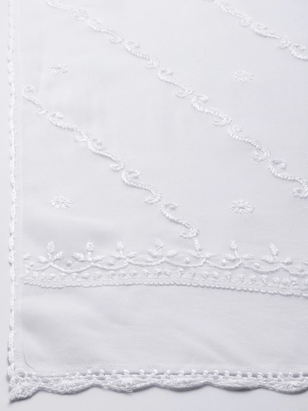 Ada Hand Embroidered White Georgette Lucknowi Chikankari Dupatta A511185