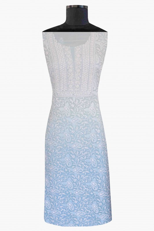 Ada Hand Embroidered Sky Blue Shaded Pure Georgette Lucknowi Chikan Unstitched Suit Piece-A576800