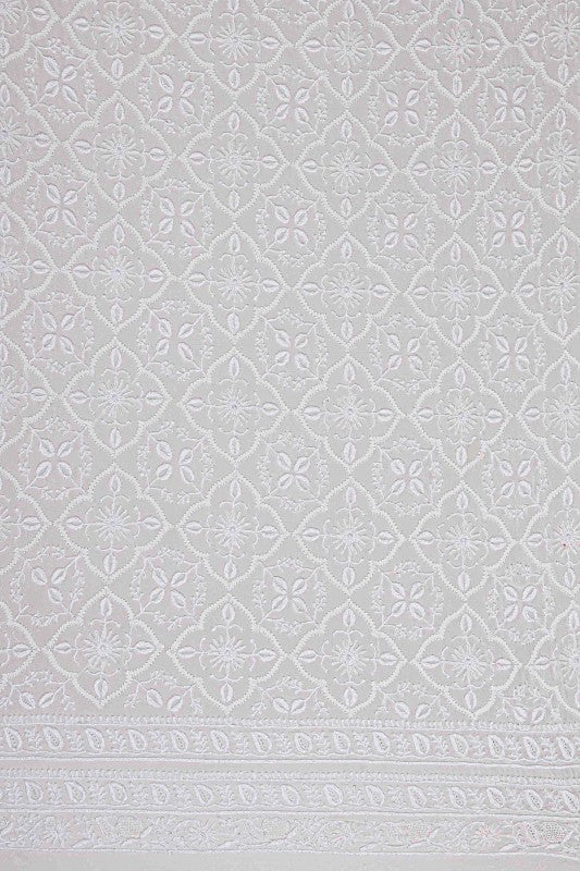 Ada Hand Embroidered White Pure Georgette Lucknowi Chikankari Unstitched Men's Kurta Piece A525316