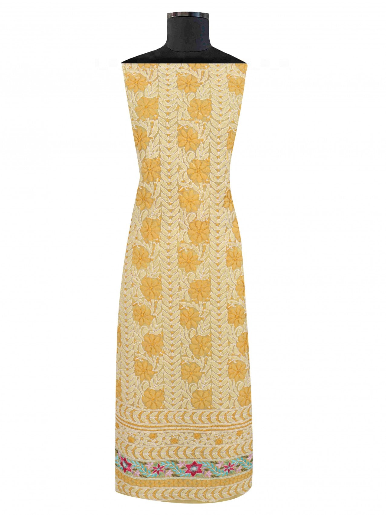 Ada Hand Embroidered Yellow Georgette Lucknowi Chikankari Unstitched Suit Piece With Parsi Work 01A196707