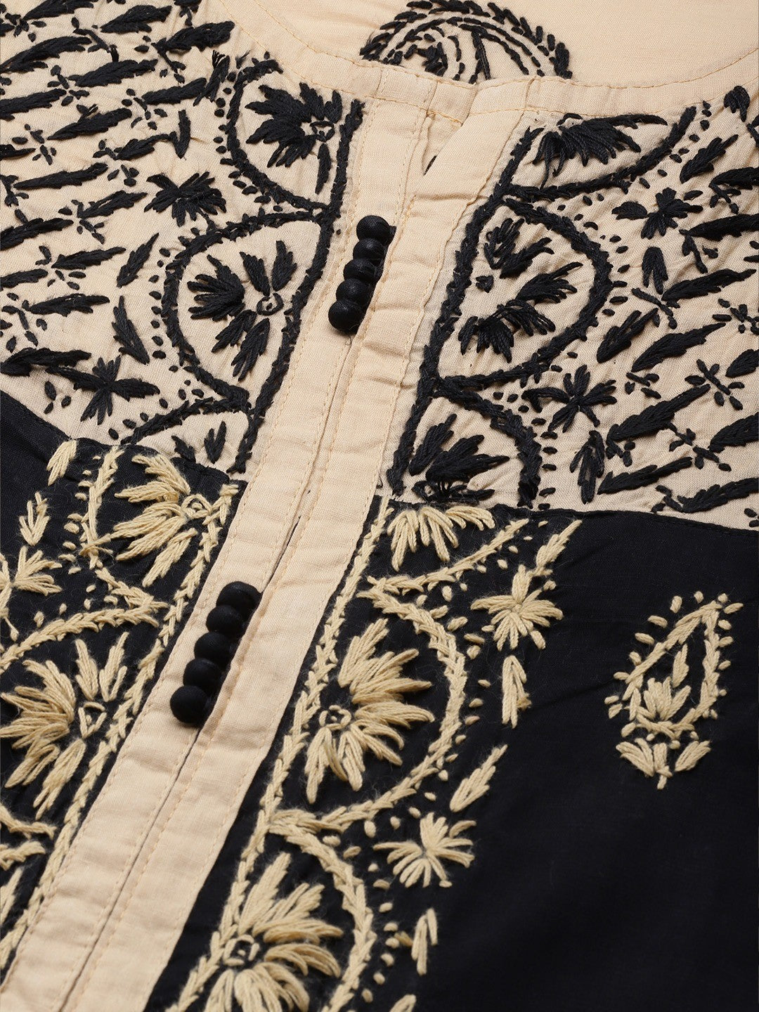 Ada Hand Embroidered Black Cotton Lucknowi Chikankari Straight Kurta A430326