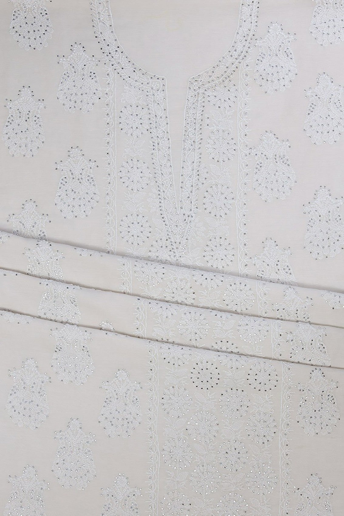 Ada Hand Embroidered Off White Chanderi Lucknowi Chikankari Unstitched Suit Piece With Muqaish Work A604136