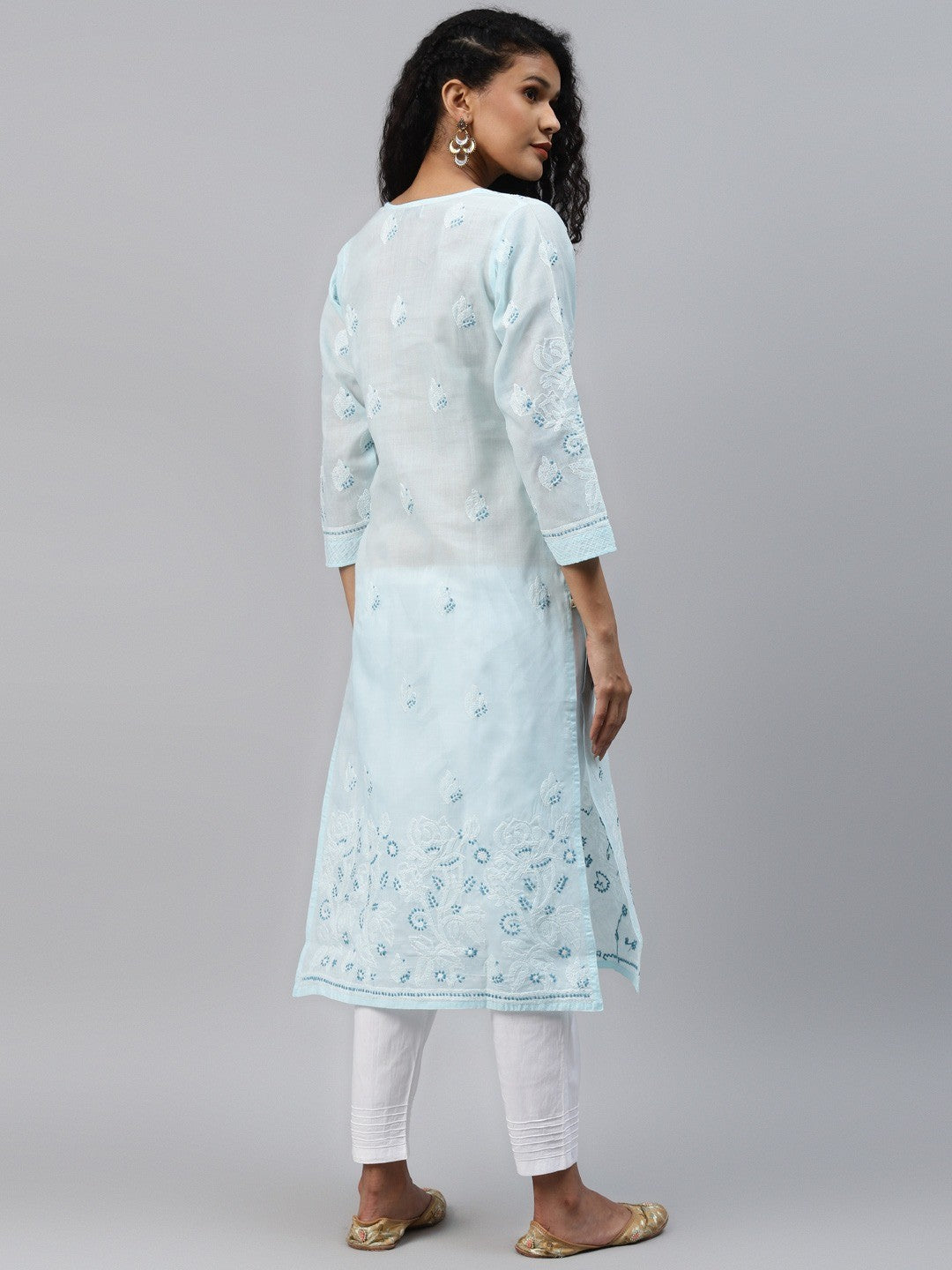 Ada Hand Embroidered Blue Cotton Lucknowi Chikankari Straight Kurta Set A811201