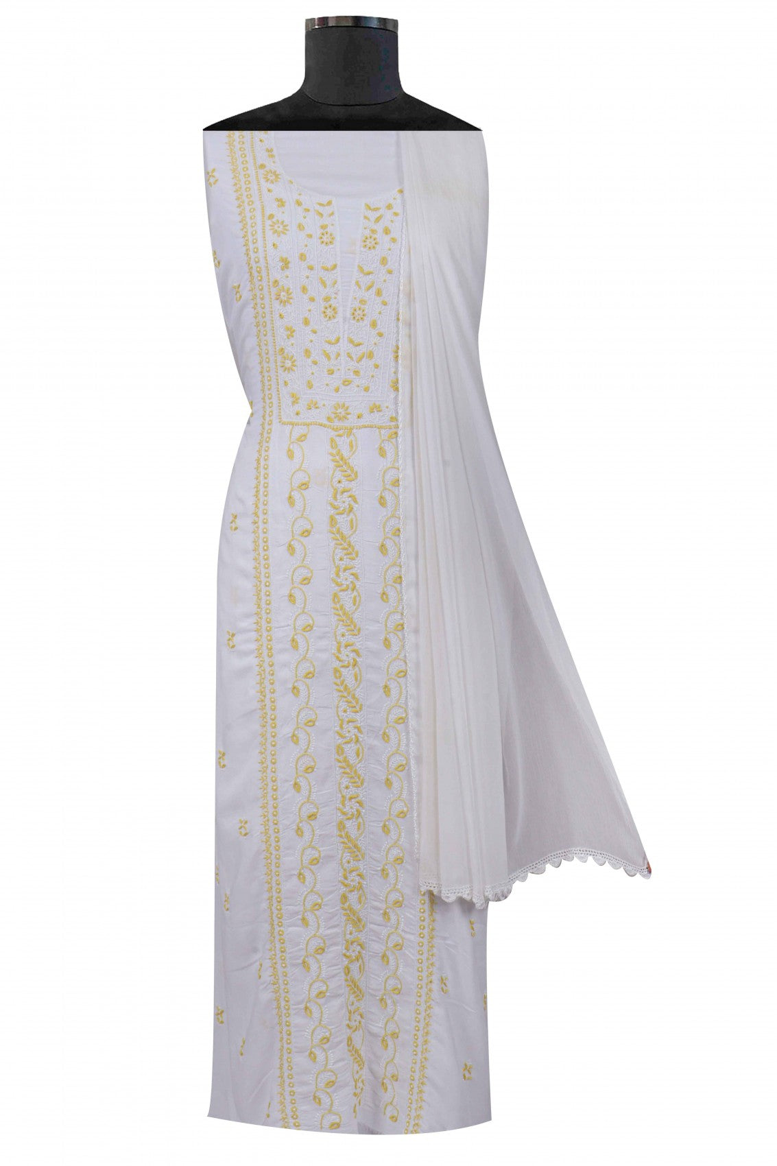 Ada Hand Embroidered White Muslin Lucknowi Chikankari Unstitched Suit Piece 01A68487