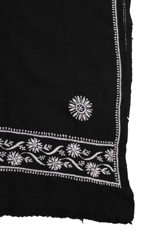 Ada Hand Embroidered Black Pashmina Lucknow Chikan Woolen Stole-A425218