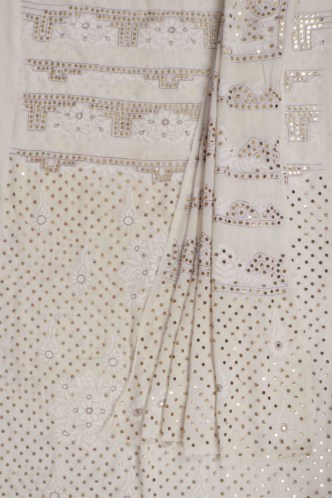 Ada Hand Embroidered Off White Pure Georgette Lucknowi Chikankari Unstitched Kurta Dupatta Set With Muqaish Work A414394