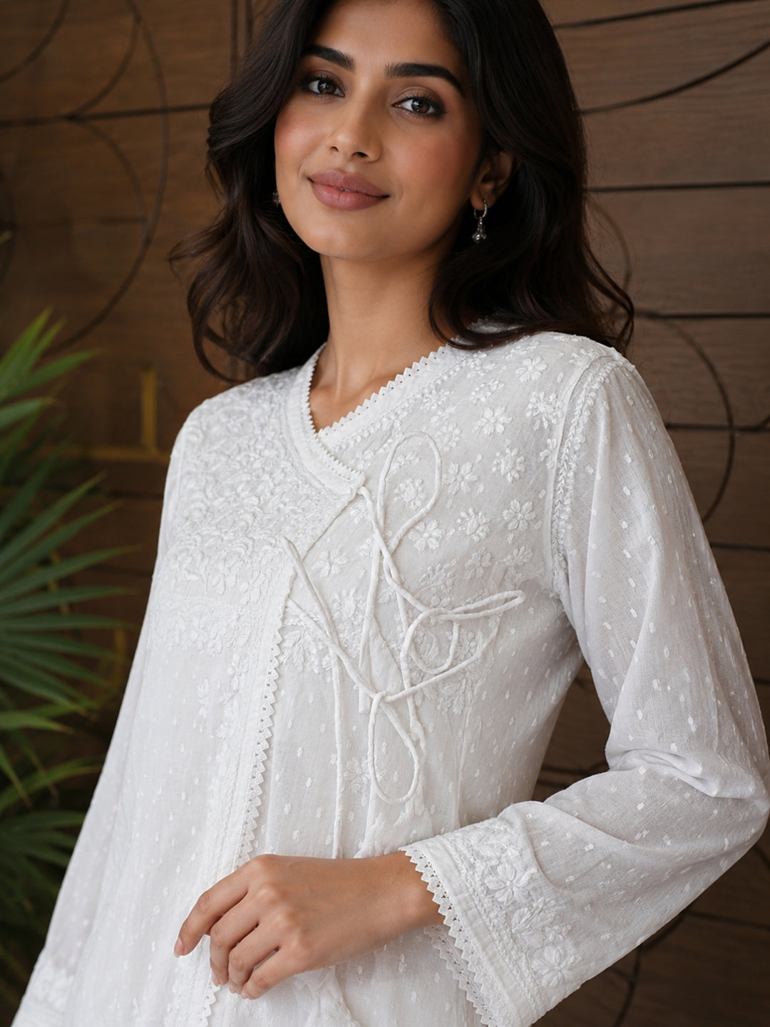 Ada Hand Embroidered White Cotton Angarkha Lucknowi Chikankari Top A911567