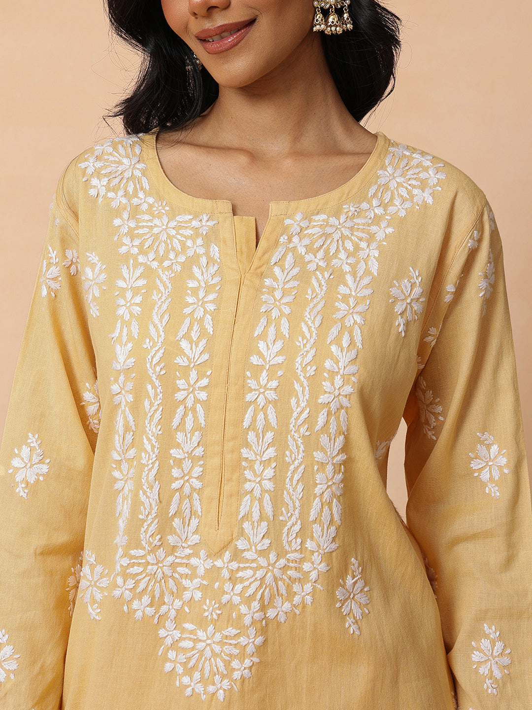 Ada Hand Embroidered Fawn Linen Lucknowi Chikankari Co-Ord Set A811386
